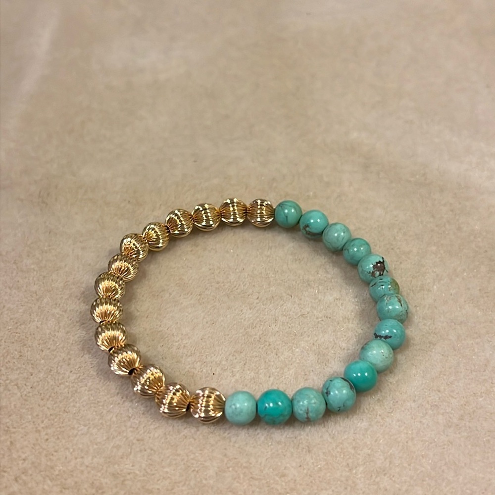 Turquoise 14k Gold Filled Gemstone Handmade Stretch Bracelet